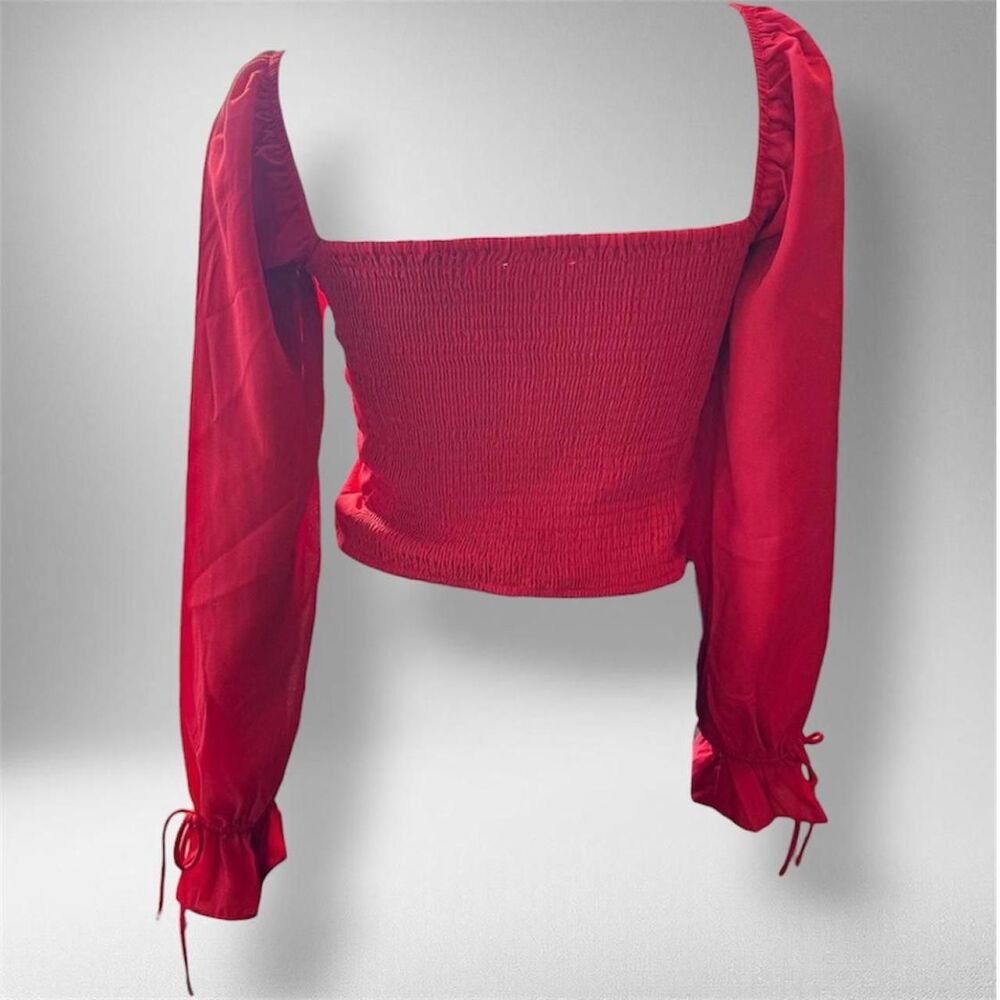 Audrey Parks Red Off-Shoulder Ruffle Crop Top – Size M - Picture 2 of 8